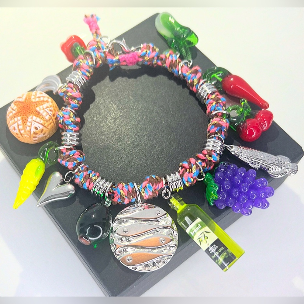 FRUIT SERIES Pink Cotton Rope Food Charm Bracelet